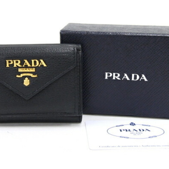 PRADA Tri-fold Wallet 1MH021 Black Red Leather Compact Women's - Picture 10 of 10